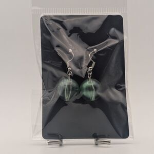 Green Glass Ball Dangle Earrings